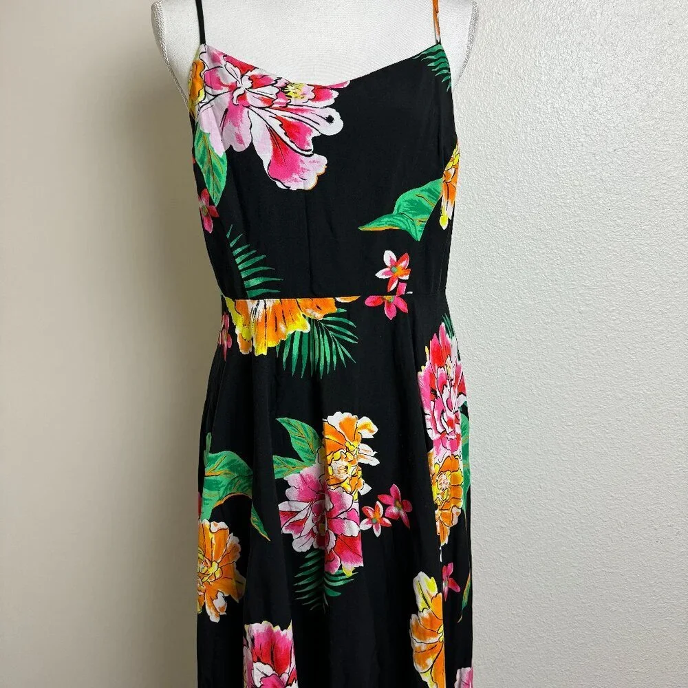 Fit & Flare Cami Mini Sun Dress  Sleeveless  Black Floral Size L - Picture 2 of 11